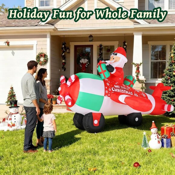 ⚡9FT Christmas Inflatable Santa Airplane Built-in LED Light Outdoor Decoration - Picture 4 of 7